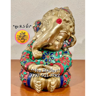 พระคเณศ ปางเด็ก ประดับหินสี (Lalla Ganesh) **ทองเหลือง..นำเข้าจากอินเดีย** (Stones0086)