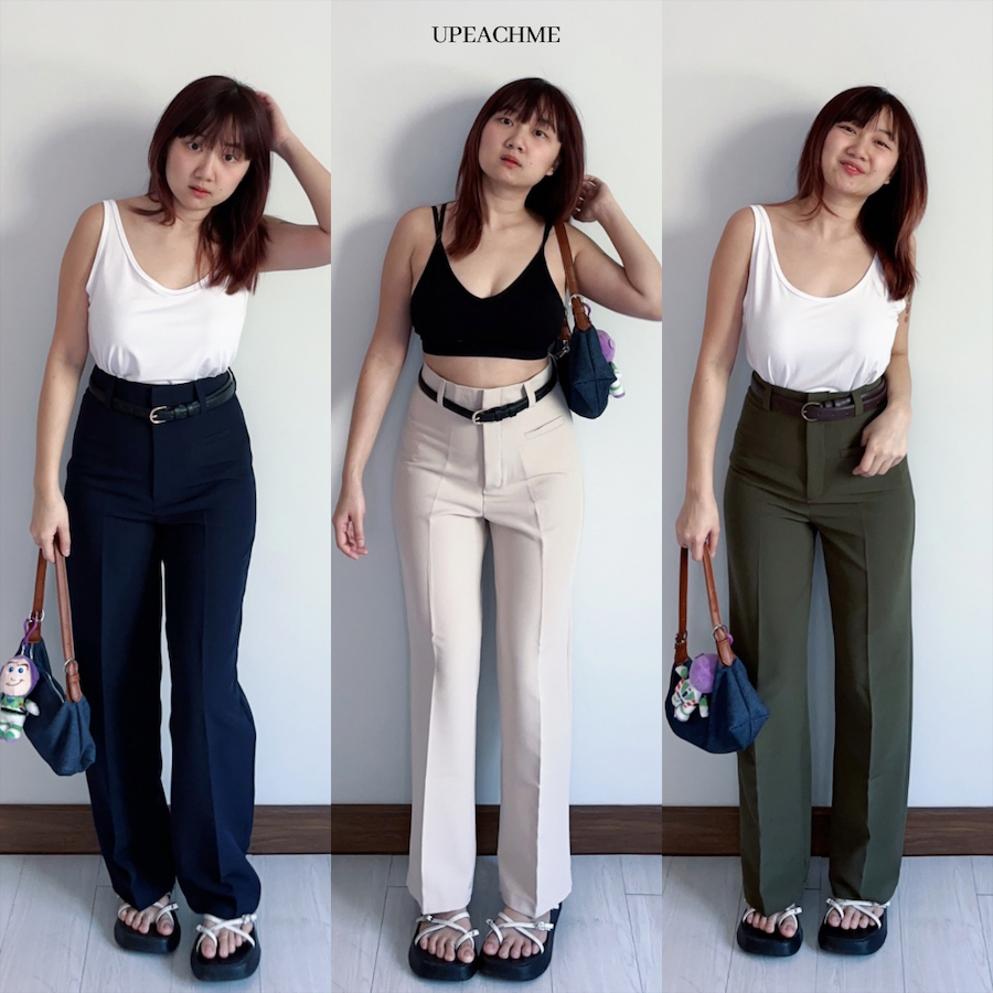 upeachme(C8-8.5) BEAN TROUSERS (S-3XL) กางเกงขายาวเอวสูงโกงความสูง กางเกงเอวสูงพลัสไซส์ กางเกงสีพื้นมินิมอล