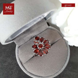 MT แหวนพลอยแท้ โกเมน (Garnet) ตัวเรือนเงินแท้ ชุบทองคำขาว  Natural Gemstone Silver Ring (gr442) ไซส์ : 54 MT Jewelry (มณีธารา)