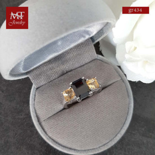 MT แหวนพลอยแท้ โกเมน (Garnet) และ ซิทริน (Citrine) ตัวเรือนเงินแท้ ชุบทองคำขาว  Natural Gemstone Silver Ring  (gr434) ไซส์ : 55, 57, 60 MT Jewelry (มณีธารา)