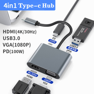 YUNTOHE อะแดปเตอร์ฮับ USB Type C เป็น VGA HDMI USB 3.0 4 in 1 สําหรับ Macbook Air Pro