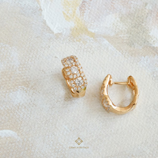 Gems Heritage :  ต่างหูห่วงเพชรแท้ Three halo diamond earring(erpg277)