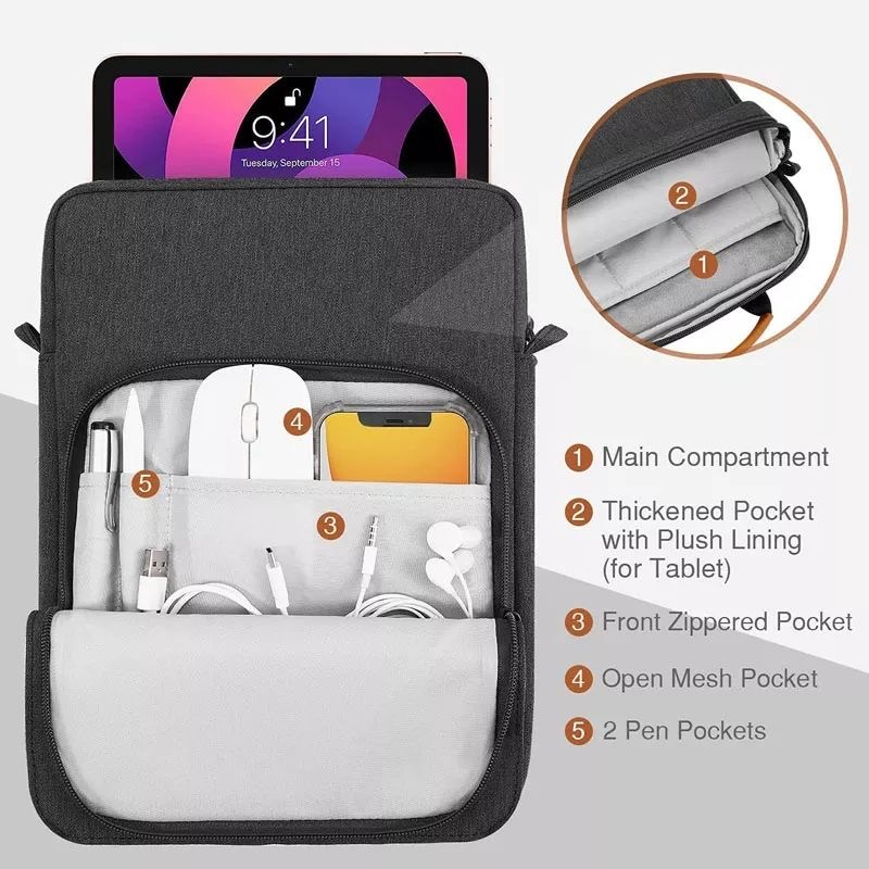 กระเป๋าสะพายข้าง Tablet Sleeve Bag with Shoulder Strap แท็บเล็ต 9-11Inchกันน้ํา 9-11 นิ้ว สําหรับ Pad/Mac/Air/Pro13.3