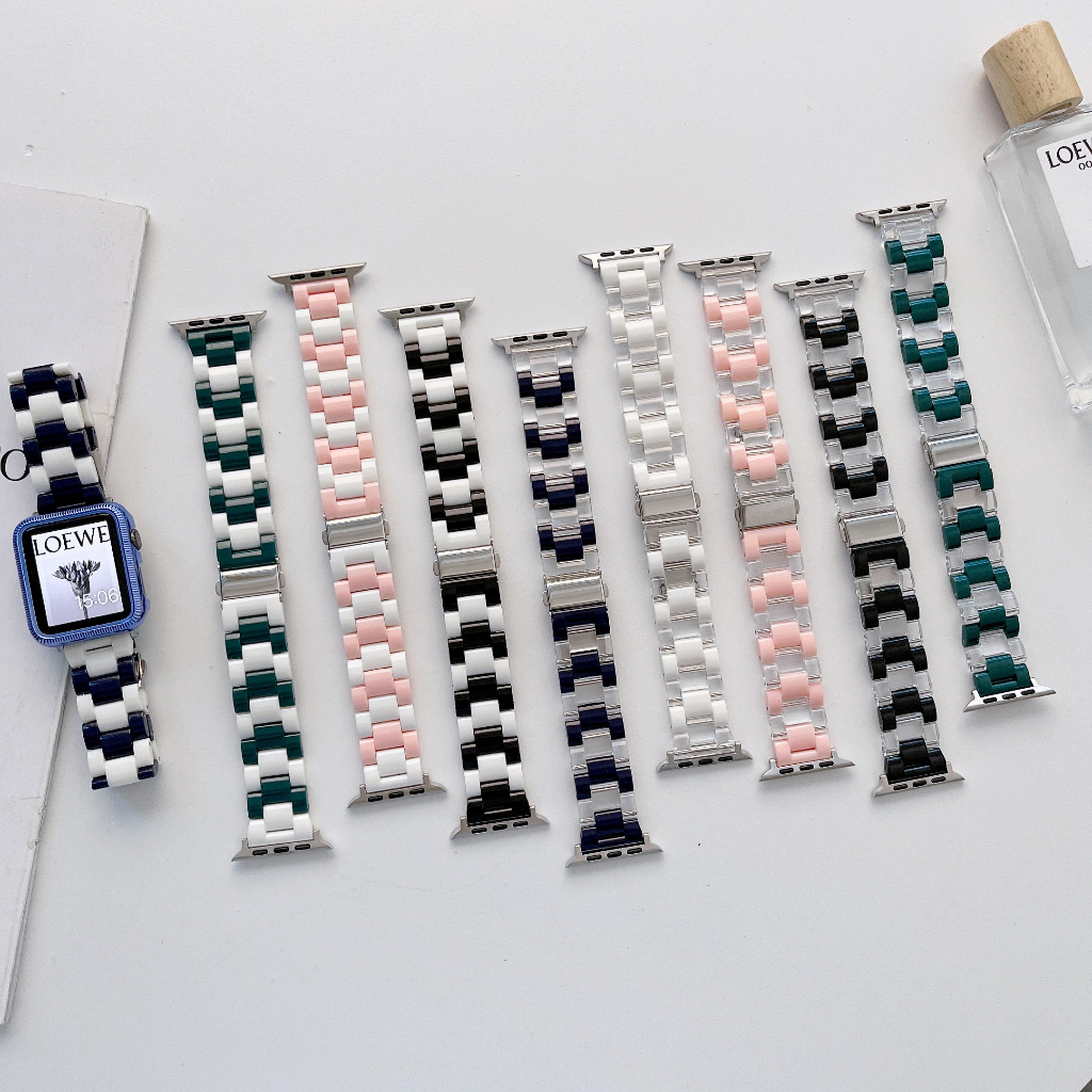 PC สายเรซิ่นสำหรับ apple watch series Ultra 8 7 6 SE 5 4 3 2 1 สายจับคู่สี 49 มม. 41 มม. 45 มม. 44 มม. 42 มม. 38 มม.40mm