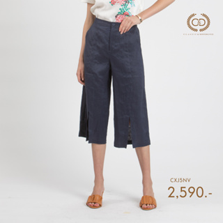 C&amp;D กางเกงขาวยาว กาง﻿เ﻿กงผู้หญิง  Linen Pants ทรง Front Slit Pants ขาสี่ส่วน ผ่าปลายขา สีกรม เนื้อผ้าลินินพรีเมี่ยม (CXJ5NV)