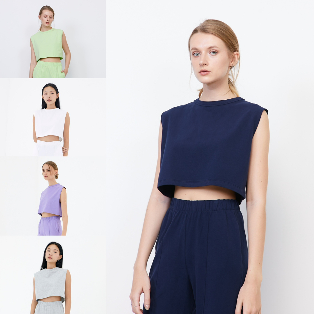 picht East Muscle crop top เสื้อครอปแขนกุด ผ้าพรีเมี่ยมคอตตอนนุ่ม (LuxeLounge Collection)