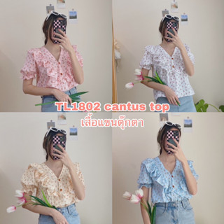 TL1802 cantus top มี4 สี เสื้อแขนตุ๊กตาคอระบาย แต่งลายดอกไม้จิ๋วๆ เสื้อใส่ไปทำงาน