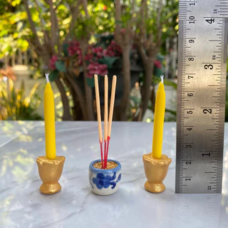 ธูปเทียนจิ๋ว บูชาสิ่งศักดิ์สิทธิ์ ดินปั้น สูง 7 ซม.