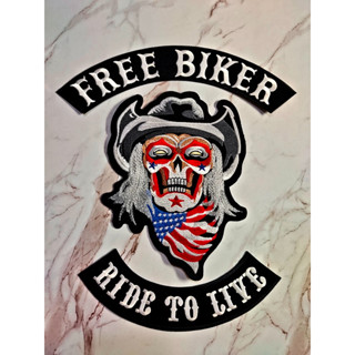 ตัวรีดติดเสื้อขนาดใหญ่ Set Free Biker (1set/3pcs) ตกแต่งเสื้อผ้า แจ๊คเก็ตยีนส์ Hipster Embroidered Iron On Sew on