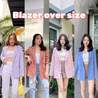 Blazer oversize 6 button เบลเซอร์สูทโอเวอร์ไซส์ ดีเทลกระดุมหน้า6เม็ด มีซับใน สีพื้น