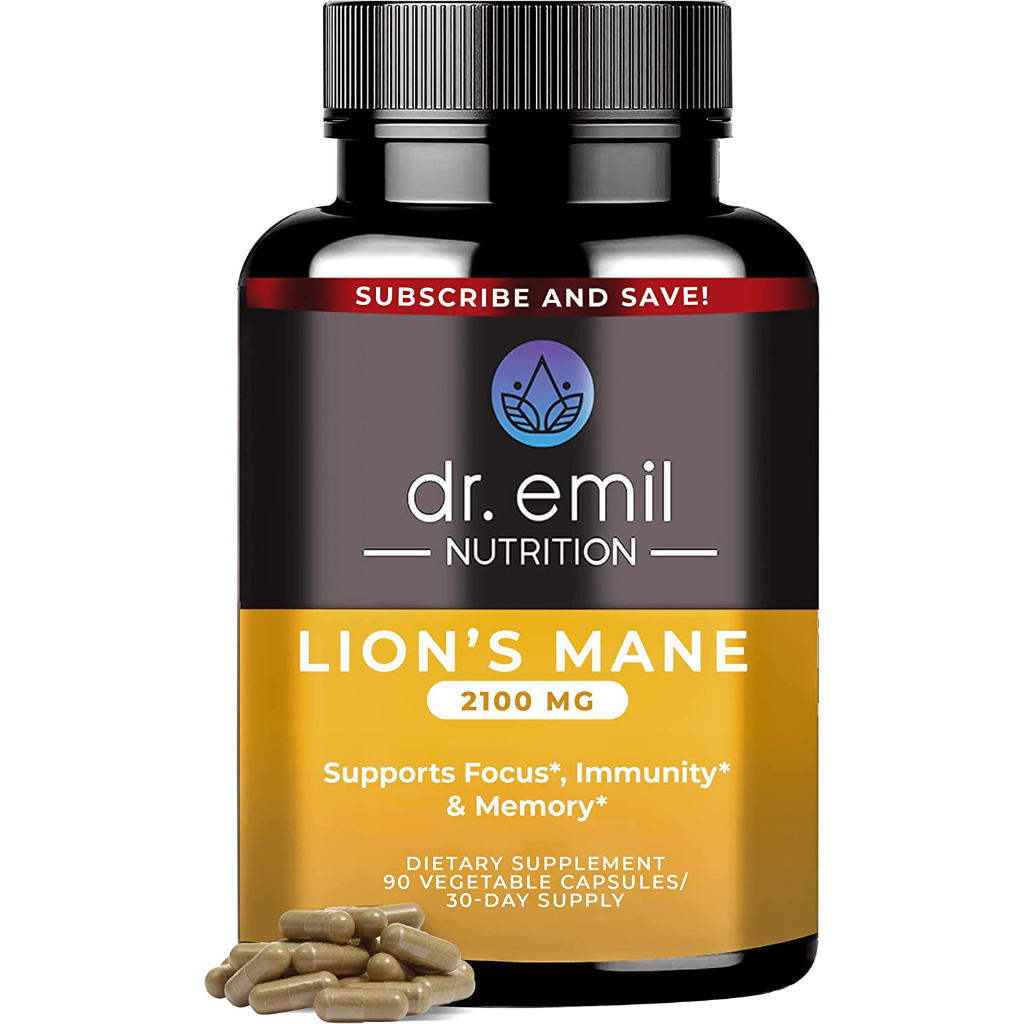 Organic Lions Mane Mushroom Supplement for Mental Clarity Focus Immune Support Organic Brain Boosting DR. EMIL NUTRITION