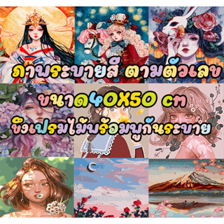 รูปวาดรวมลาย6 ขึงเฟรมไม้ HOME DIY สินค้าอยู่ไทยพร้อมส่ง ภาพระบายสีตามตัวเลข ขนาด40x50cm ขึงเฟรมไม้!! goodboss89