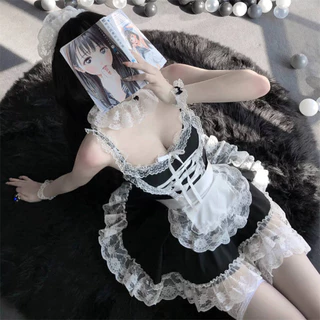 cosplay sexy girl ชุดกลวง ชุดชั้นในเซ็กซี่คุณภาพสูง ชุดแม่บ้าน ลูกไม้ลึกV ชุดแม่บ้านสุดเซ็กซี่ พร้อมส่งจากไทย(H9039)