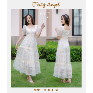 Iงานป้าย Fairyangel {S-XL} (ป้ายแท้)(เช็คของก่อนโอนเงิน) มี 4 ไซส์ ชุดเดรสยาวลูกไม้ คอเหลี่ยม ทรงบาน แต่งกระดุม 1175