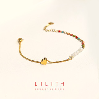 Lilith - Lucky Heart Bracelet สร้อยข้อมือ กำไลข้อมือ รูปหัวใจ หินนำโชค Moonstone sunstone