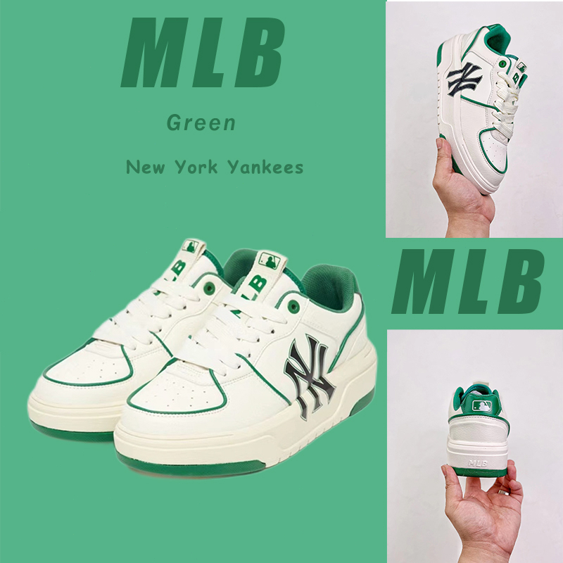 ของแท้100% MLBรองเท้าผ้าใบ รองเท้าลำลองผู้ชายและผู้หญิง สีขาวและสีเขียว unisex