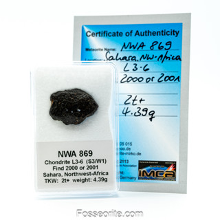 อุกกาบาต NWA 869 ชนิด L3-6 Chondrite ขนาดเล็ก พร้อมใบรับรอง จาก Germany #2 หนัก 4.39g