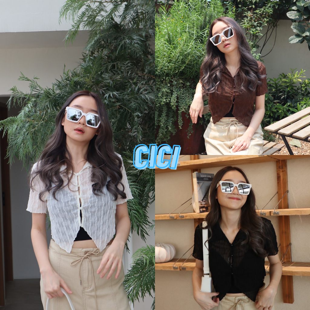 ส่งทันที Cici(NO. J333) เสื้อcropแขนสั้นY2k เบาๆมีปก  มีกระดุม แซ่บแบบมีสไตล์ แมทซ์ง่าย