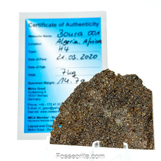 อุกกาบาต หิน BOURA 001 Meteorite แบบสไลซ์ใหญ่ พร้อมใบรับรอง จาก Germany #2 หนัก 14.7 กรัม