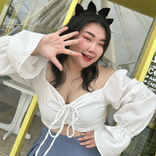 🌷 New 🌷 เสื้อครอป เสื้อรูดด้านหน้า แขนพอง น่ารักสมวัย ตามสไตล์ Y2K crop top plus size