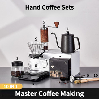 Hand Blunt Coffee 10-Piece Sets Cups Bean Grinder Filter Bowl Thermometer Washed Pot