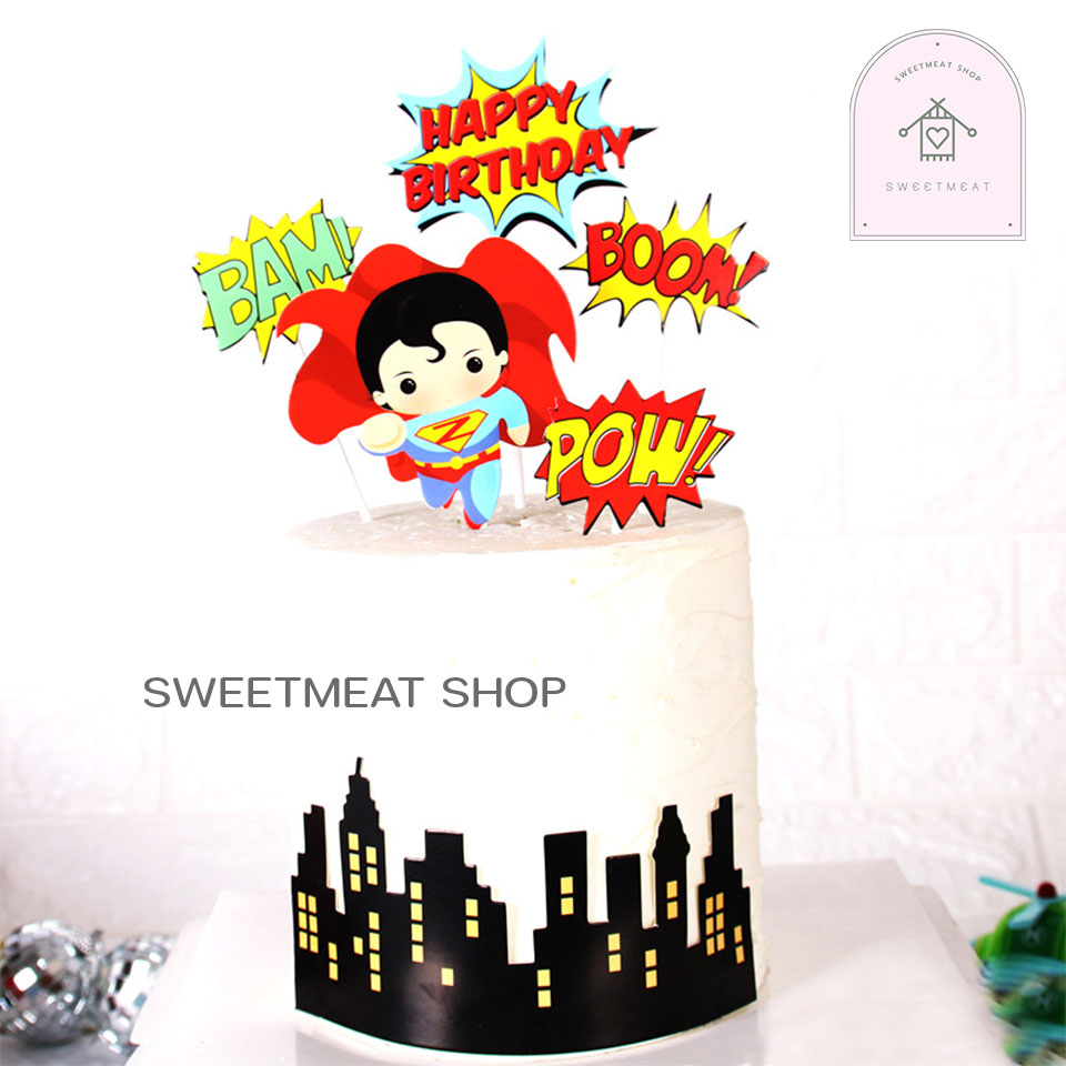 ป้ายhappy birthday Superman ป้ายวันเกิดซุปเปอร์แมน ป้ายซุปเปอร์แมน ป้ายซุปเปอร์แมนแต่งเค้ก 828