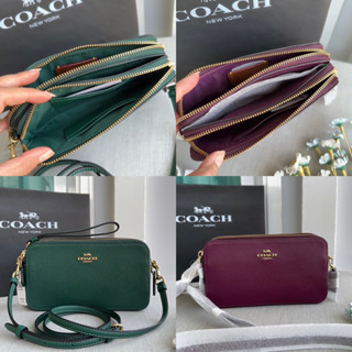 🎀 (สด-ผ่อน) ครอสบอดี้ 2 ซิป สีเขียว สีม่วงแดง Deep Berry 7 นิ้ว COACH 88484 KIRA CROSSBODY