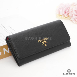 PRADA SARAH WALLET 1MH132 LONG BLACK PINK SAFFIANO GHW