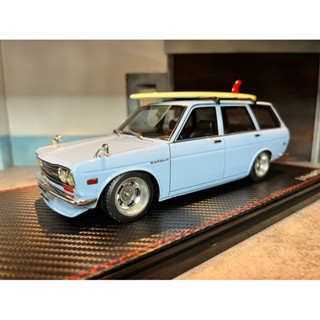 Ignition Model: IG2223 1:18 Datsun Bluebird (510) Wagon Light Blue With Surfboard