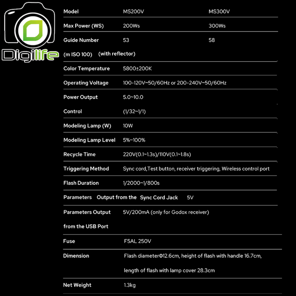 Godox Flash MS200V 200W 5800K Bowen Mount - รับประกันศูนย์ Godox Thailand 3ปี