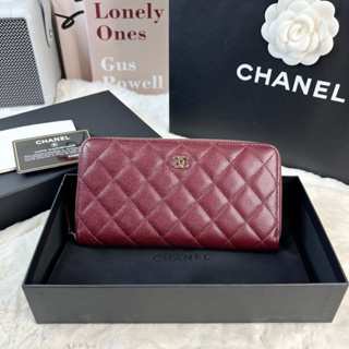 Like new‼️ C h a n e l zippy long wallet caviar holo 31 ใบยาว สีแดง burgundy สีรับทรัพย์เว่อร์✨อะไหล่ทอง สภาพสวยมากค่ะ ห