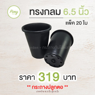 กระถางต้นไม้ กระถางปลูกตอ ทรงกลม สูง 6.5x8 นิ้ว สีดำ 20 ใบ