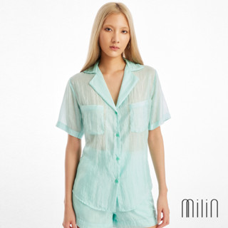 [MILIN] Sensuous Top Collared V neckline short sleeve shirt เสื้อเชิ้ตคอปกแขนสั้น