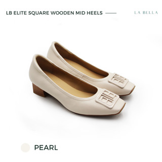 LA BELLA รุ่น LB ELITE  SQUARE WOODEN MID HEELS - PEARL