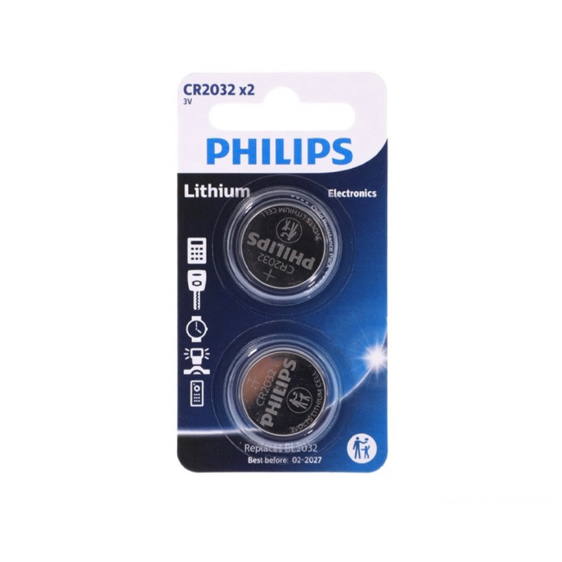 Philips ถ่านรีโมท ขนาดCR2032/CR2025/CR2016 (แพคถ่านคู่-บรรจุ2ก้อน)ของแท้(บริษัท)