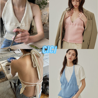 Cici(NO.F9110)เสื้อไหมพรมคล้องคอ ดีเทลสายผูกโบว์หลัง สวยแซ่บมากเหมาะไปทะเลสุดๆ