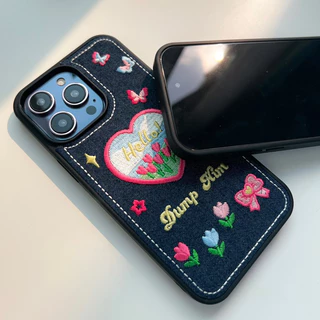 [i17] พร้อมส่ง🦋🌷T6S6 เคสยีนส์ hello tulip เคสผ้า สำหรับ iPhone case เคสไอโฟน X-14plus,16Plus,16,16Promax,17P,17Promax