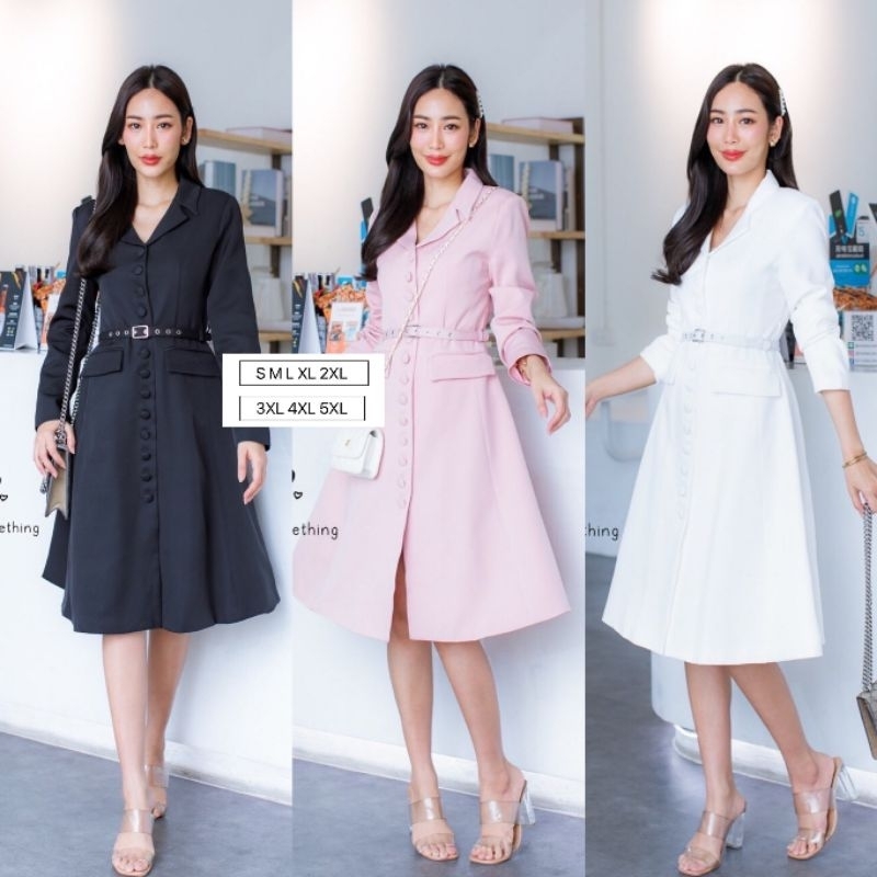 เดรสสูทตัวยาวคอ S M L​xl​2xl​3xl4xl5xl