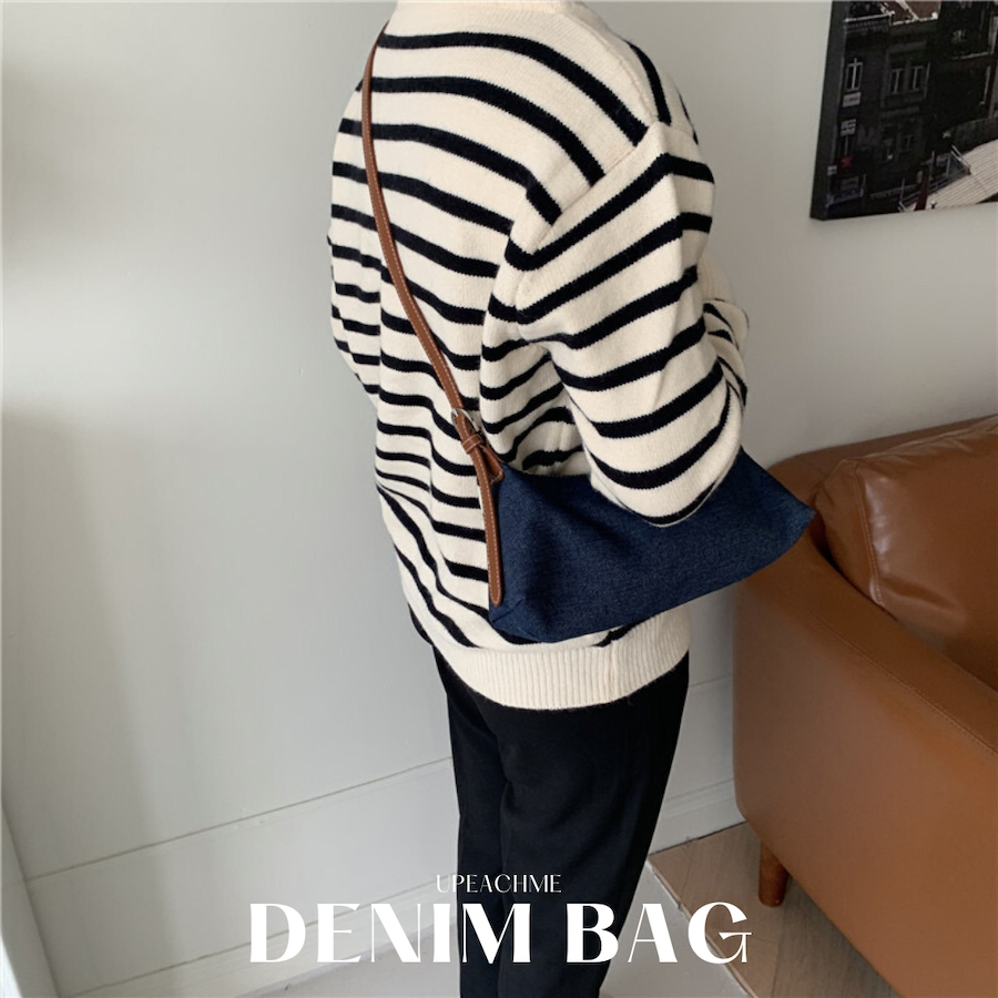 *มีส่งด่วน/ทันที* upeachme(F4) DENIM BAG กระเป๋าสะพายขึ้นไหล่/ครอสบอดี้(แถมสองสาย) เป๋าผ้ายีนส์มินิมอล - รูปที่ 7