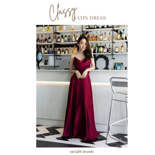 Classy Satin Dress - เดรสยาวออกงานคอถ่วง (แดง)