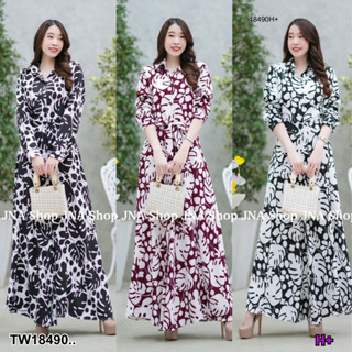 TT18490 เดรสปกเชิ๊ตน่ารักๆ มีโบว์ข้าง พิมพ์ลาย .Cute shirt collar dress with bow on the side, printed pattern..