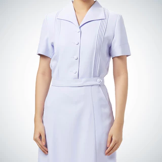 Uniformthaiwacoal ชุดแซกพยาบาลปกปีกนกแขนสั้น ตีเกล็ด FXW057 ผ้า Nursy plus สีขาวโอโม่ [สังกัดสาธารณสุข]