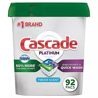 น้ำยาล้างจาน สำหรับเครื่องล้างจาน Cascade Platinum ActionPacs Dishwasher Detergent Pods, Fresh Scent ขนาด 92 ชิ้น