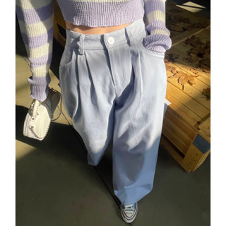 กางเกงเอวสูงผ้าแคนวาสสีพาสเทล PASTEL PLEATED WIDE LEG CANVAS PANTS