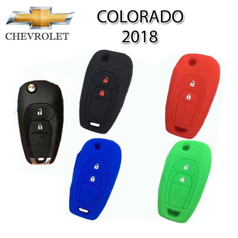 ปลอกกุญแจรีโมทรถยนต์เชฟโรเล็ต Chevrolet Colorado ปี 2018 เคสซิลิโคนหุ้มรีโมทกันรอย ซองใส่รีโมทกันกระแทกสีดำแดงยางหนานุ่ม