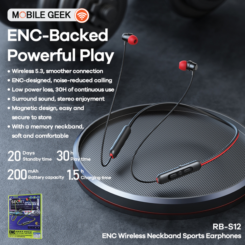 REMAX หูฟังบลูทูธ รุ่น RB-S12 Wireless Neckband Sport Headphones หูฟังไร้สาย หูฟังออกกำลังกาย