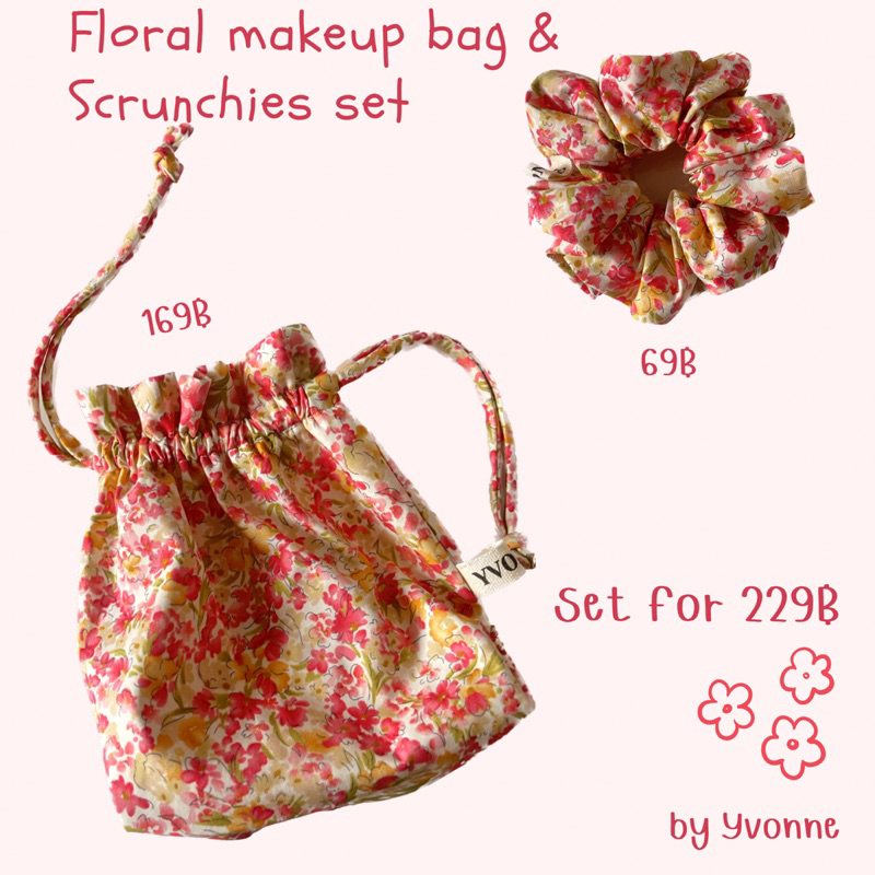 Floral makeup bag & Scrunchies by Yvonne