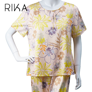 Rika ชุดนอน FV3050 เสื้อ+กางเกง ผ้าซานตินพิมพ์ลาย เนื้อนุ่ม เบาสไตล์เรียบหรู