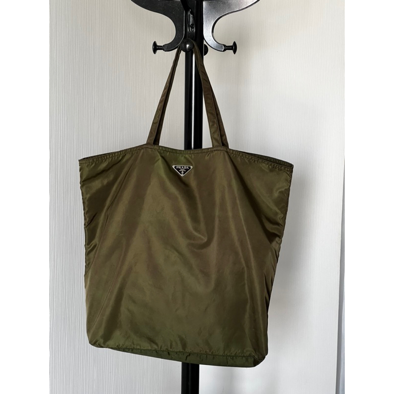 PRADA Robot Army-Green Nylon Tote Bag