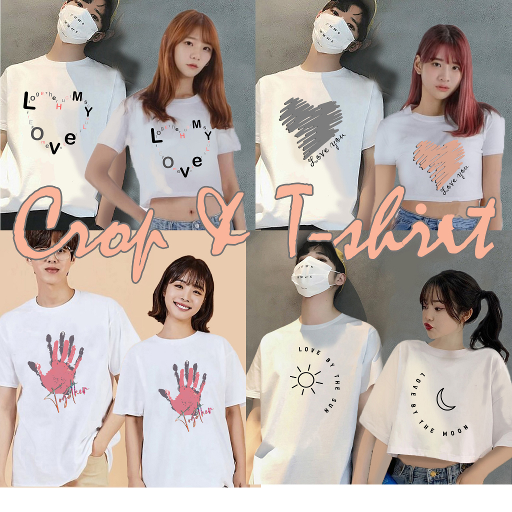 เสื้อคู่ คู่รักชายหญฺิง เสื้อยืดครอป โอเวอร์ไชส์ สลิม crop top oversize ชุดคู่ แฟน เพื่อน เทศกาล ใส่เที่ยว ผ้าคอตตอน